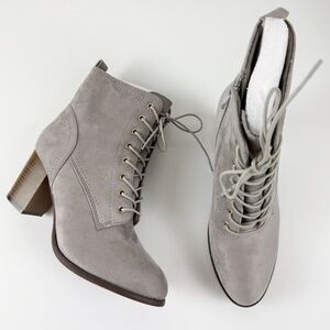 Journee Collection Baylor Lace Up Stacked Heel Booties Womens 10 Gray NEW